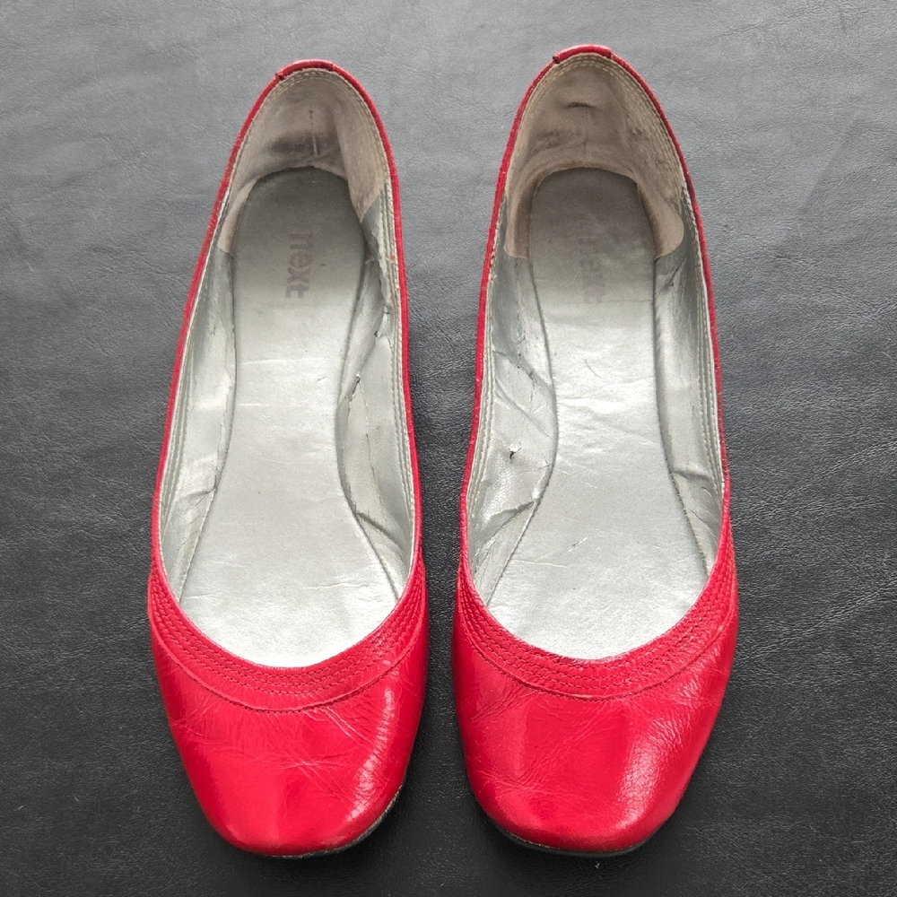 Next Scarlet Red Leather Flats